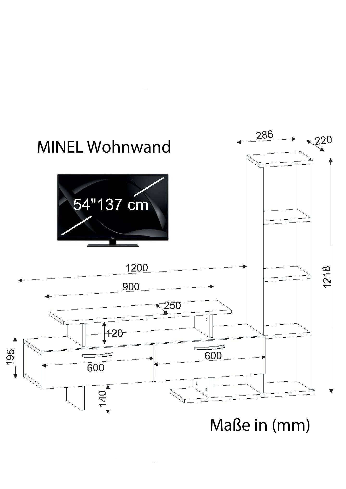 Wohnwand Minel Weiß Cordoba