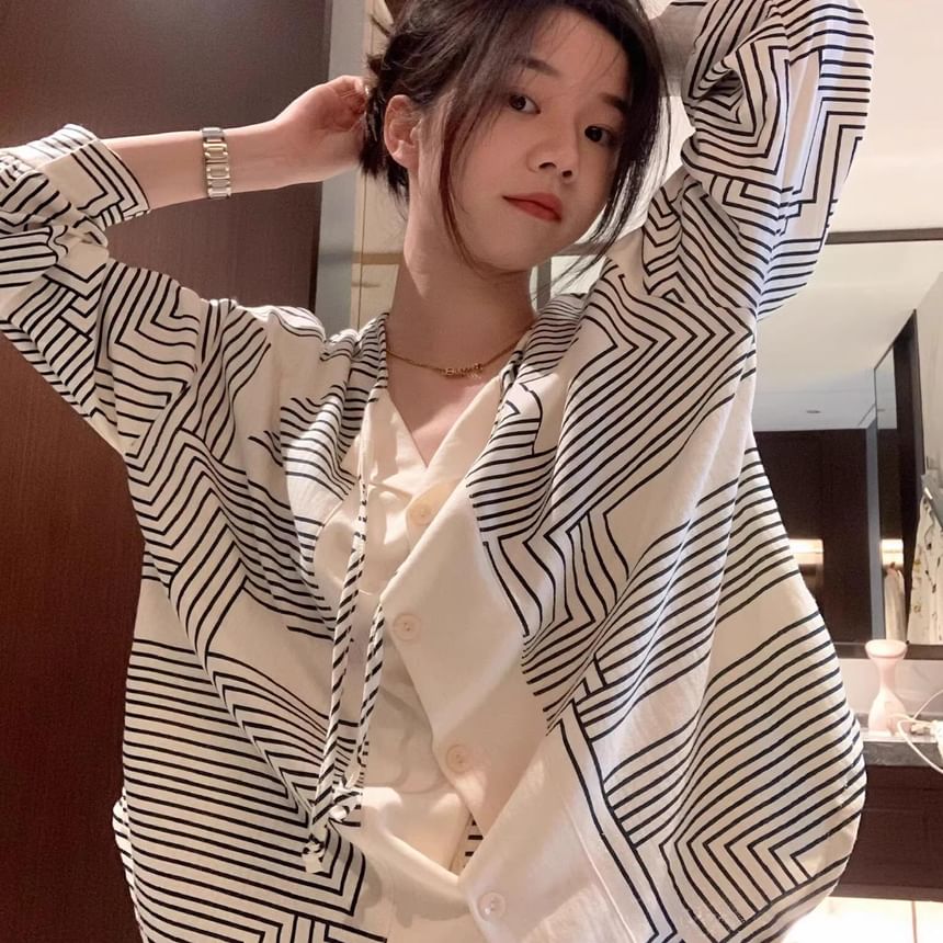 GOUB - Pyjamaset: shirt met lange mouwen, geometrische print en kraag + broek met rechte pijpen
