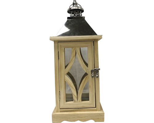 Lafiora houten lantaarn, 16 x 16 x 41 cm, bruin, zilver