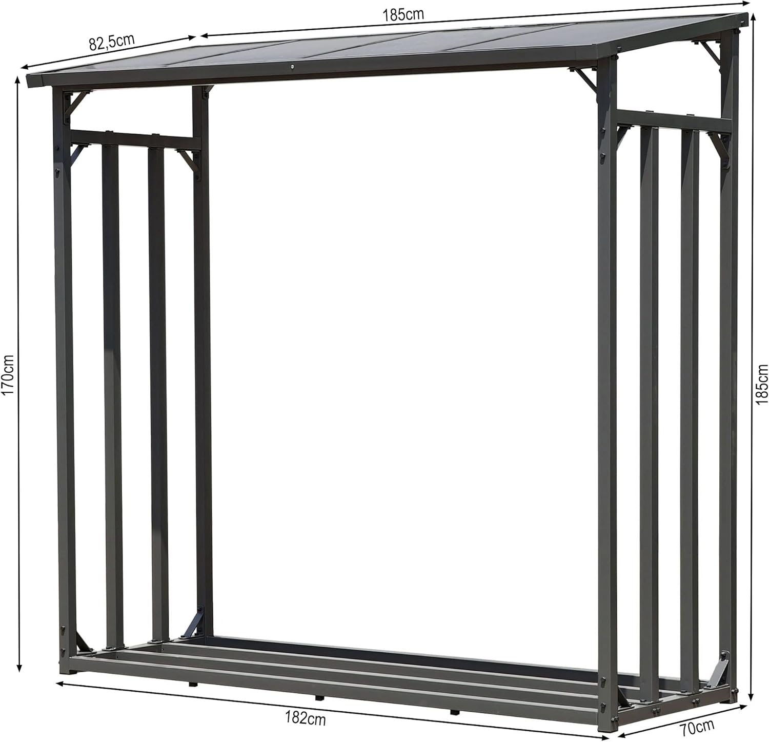 QUICK STAR Metall Kaminholzregal Anthrazit XXL 185 x 70 x 185 cm Garten Kaminholzunterstand 2,3 m³ Kaminholzlager Stapelhilfe Aussen