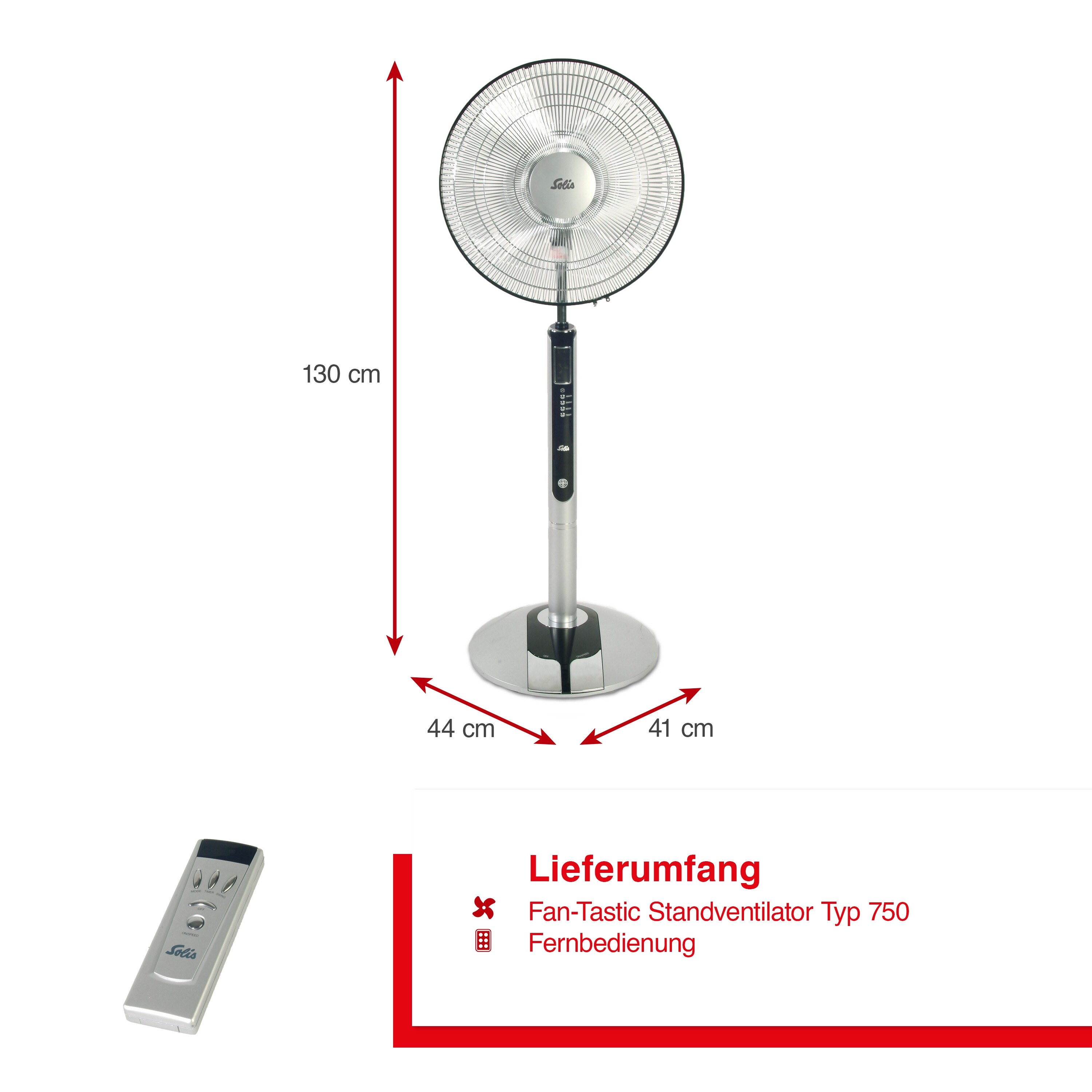 Solis Standventilator, Oszilationsfunktion, 3 Stufen, 7,5h Timer