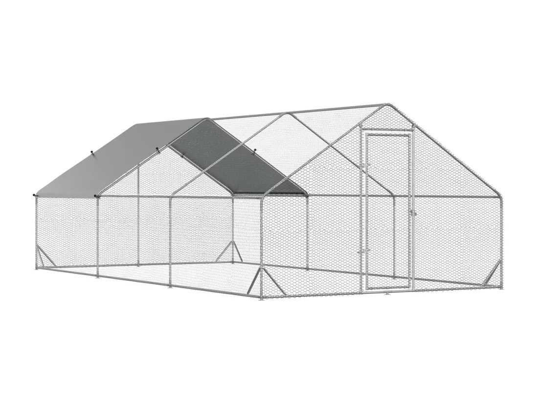 Enclos poulailler chenil 18 m² - parc grillagé dim. 6L x 3l x 2H m - espace couvert - acier galvanisé