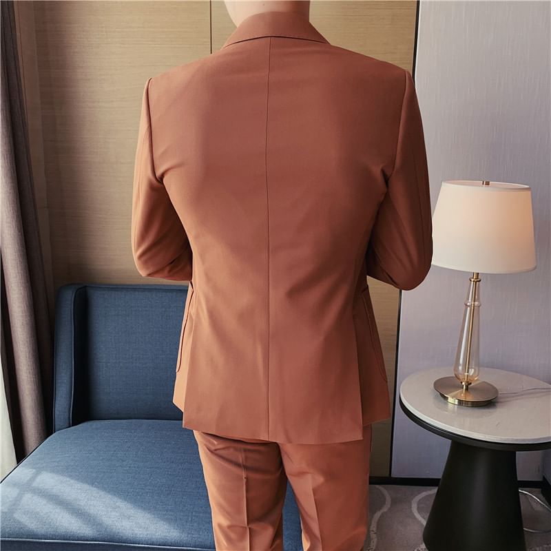 Blueforce - Effen blazer met één knoop / Hoge taille rechte broek / Set