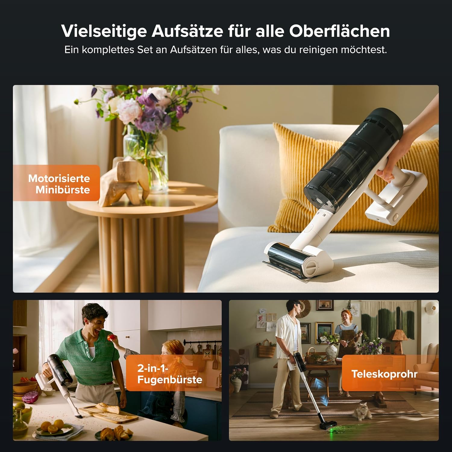 roborock H60 Hub Pro kabelloser Staubsauger mit automatischer Absaugstation, 170AW Saugleistung für Teppiche und Hartböden, 80 Minuten Laufzeit, Anti-Verhedderungsbürste, grüne LED-Stauberkennung