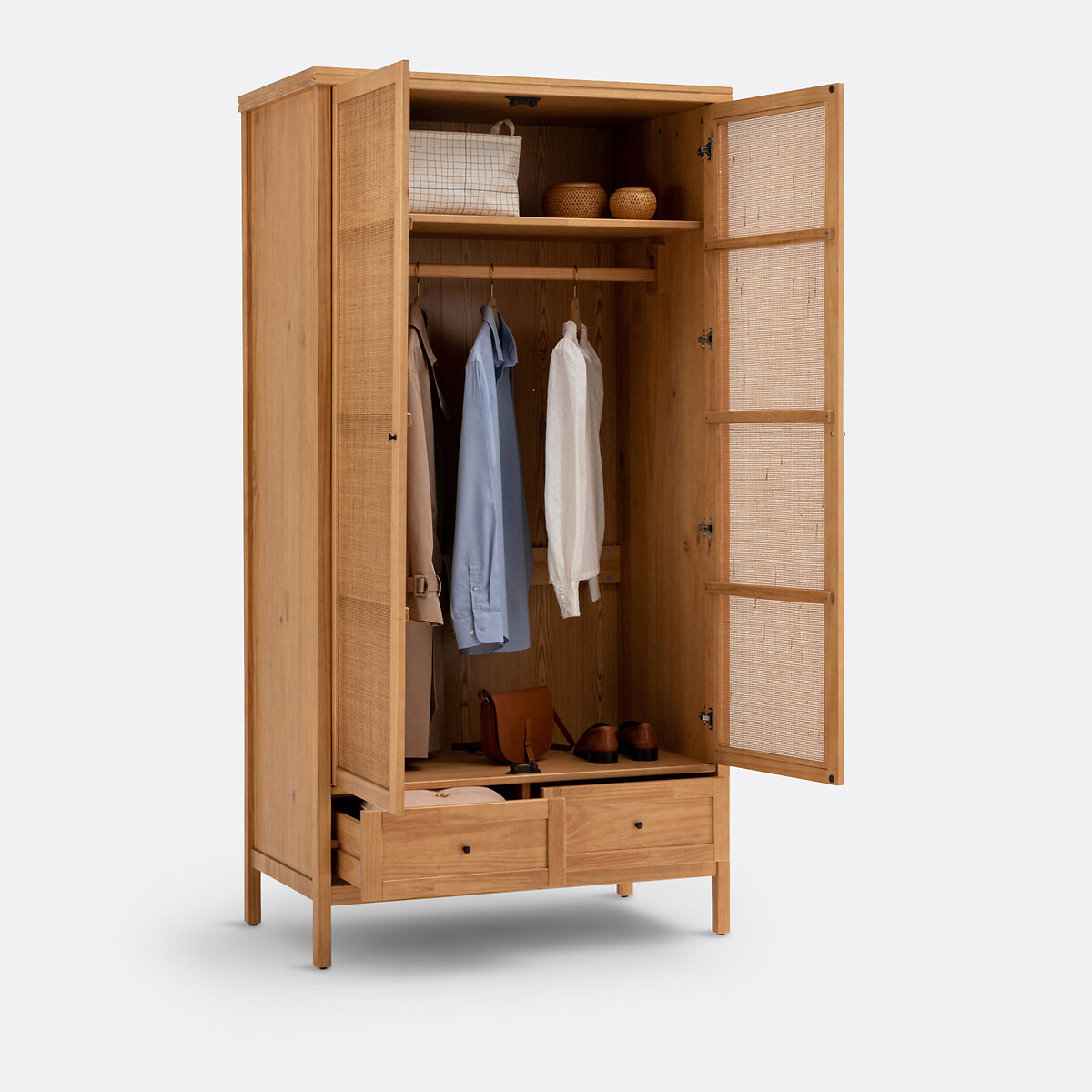 LA REDOUTE INTERIEURS<br>Armário com 2 portas em pinho maciço e rattan, Gabin