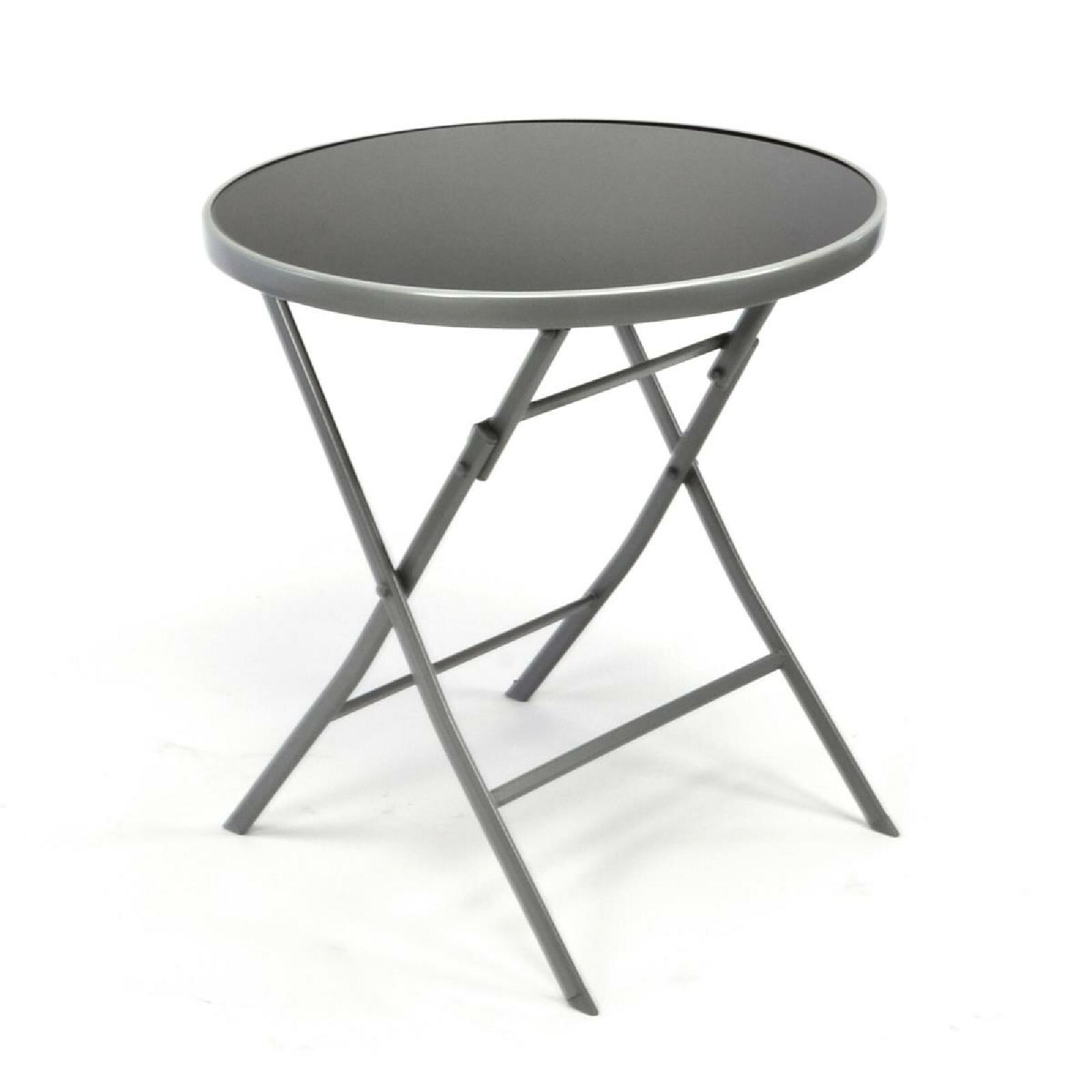 VCM Bistrotisch mit Glasplatte klappbar Terrassentisch Glastisch silber Ø 70cm Stahl