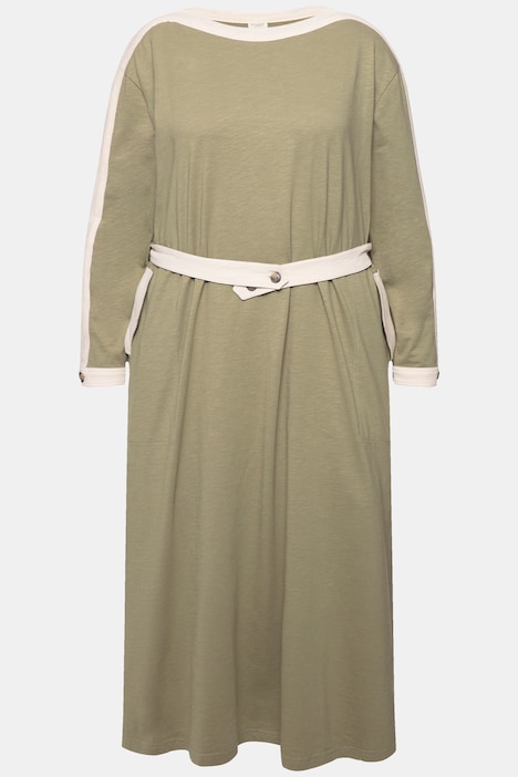 Jersey-Midikleid, U-Boot-Ausschnitt, Langarm, Biobaumwolle
