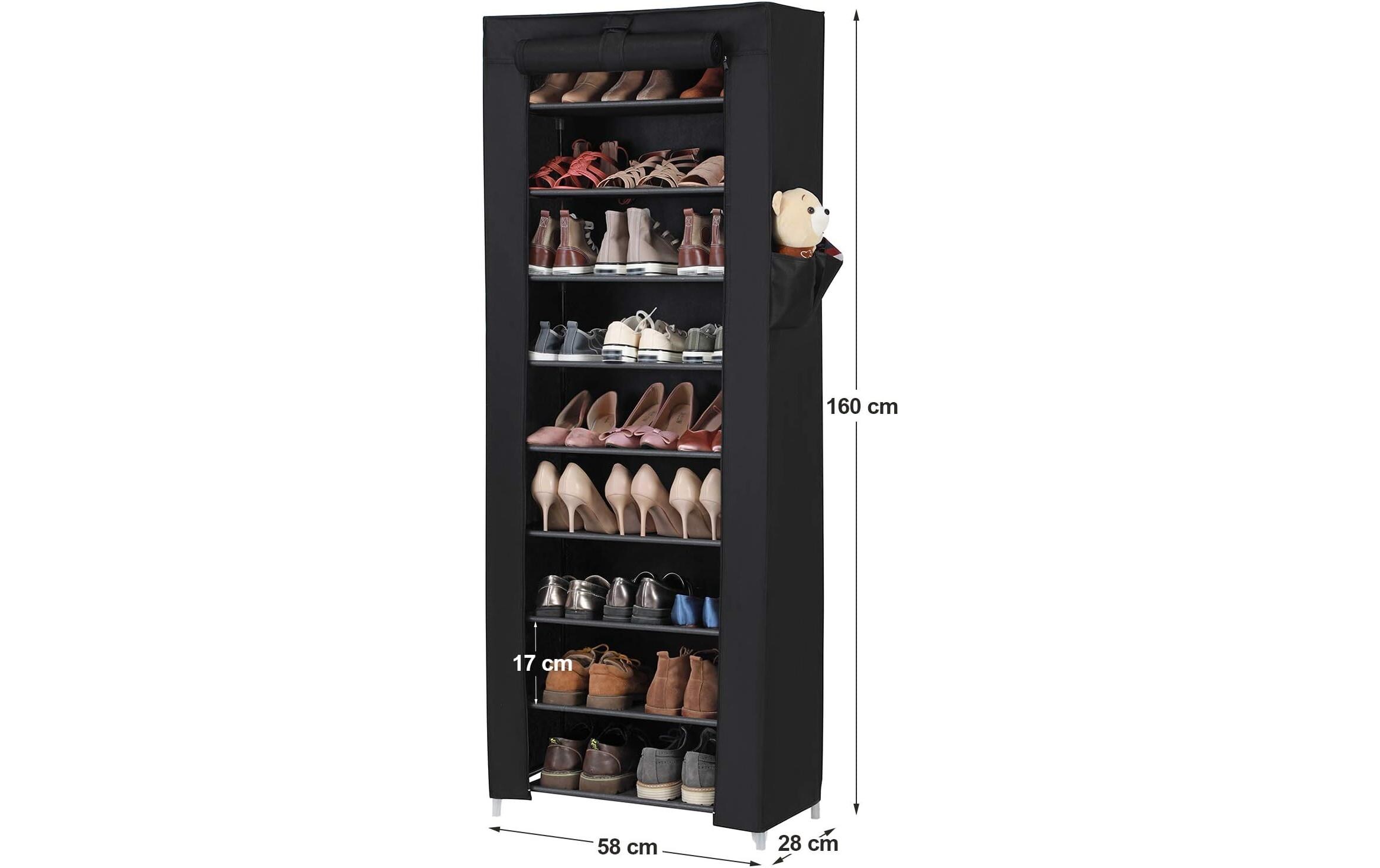 Schuhregal 28 x 162 cm, SchwarzTextilschrank