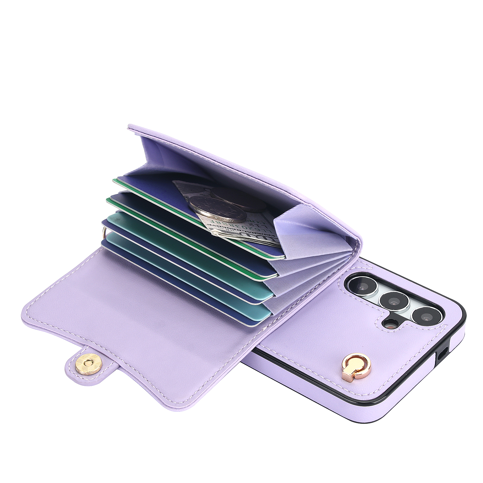 Samsung Galaxy S24 Necklace Leder Schutz Hülle mit Kartenfach   Handykette (140cm) - Lila
