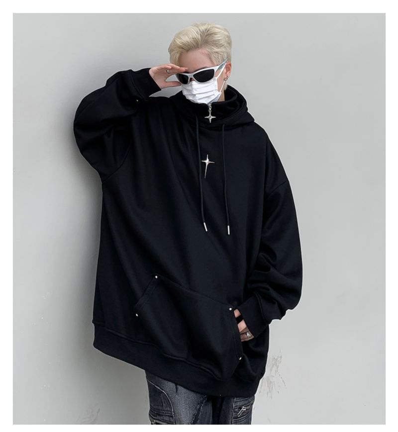 Bay Go Mall - Hoodie met opstaande kraag en tweedelige effen sterrenaccent en rits