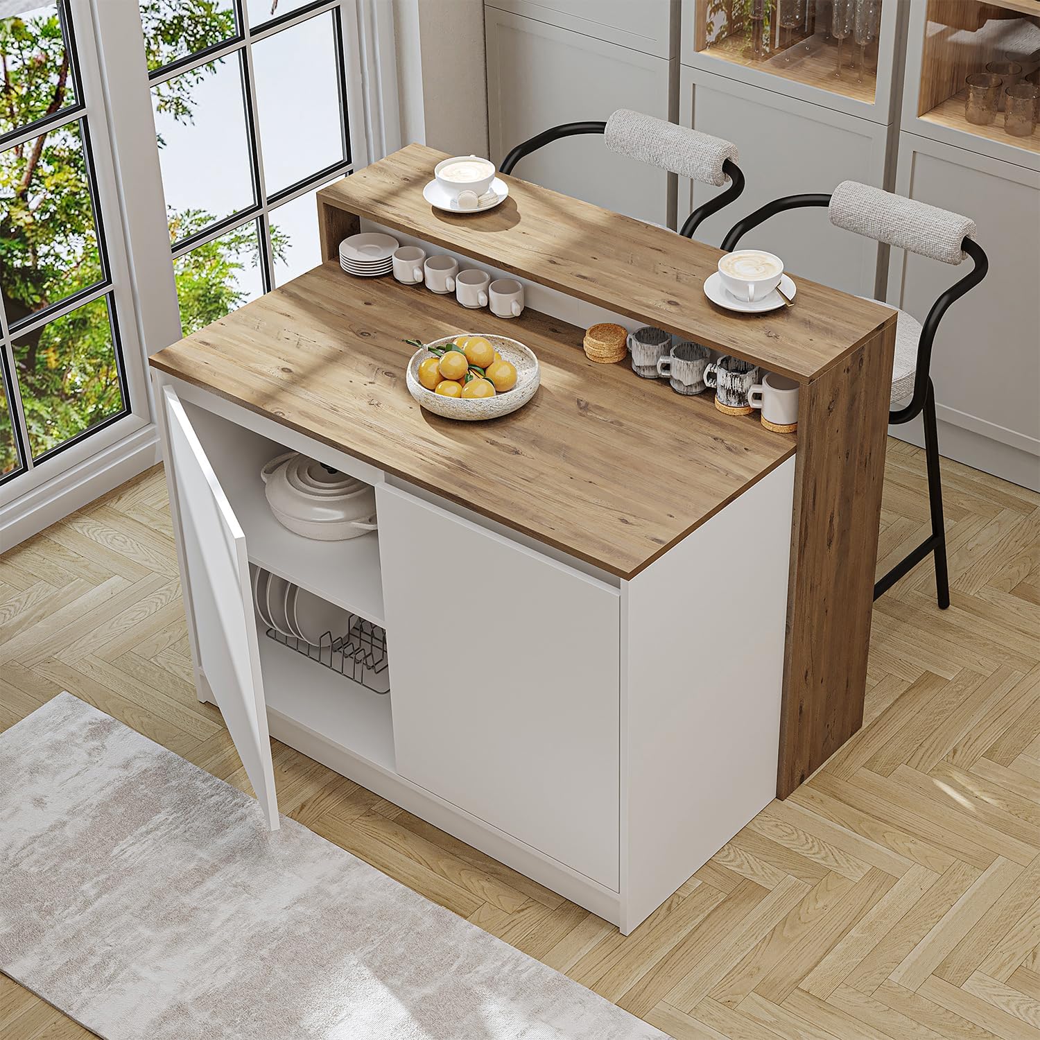 Kücheninsel Cortado – Küchentisch & Bartisch, BHT: 120 x 100 x 80 cm – Platzsparend & Modern für Küche & Esszimmer (Weiß-Eiche)