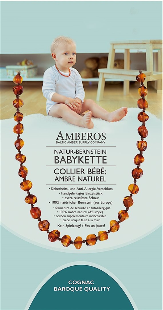 AMBEROS Natur Bernsteinkette Baby<br>1 Stück, Baroque Cognac