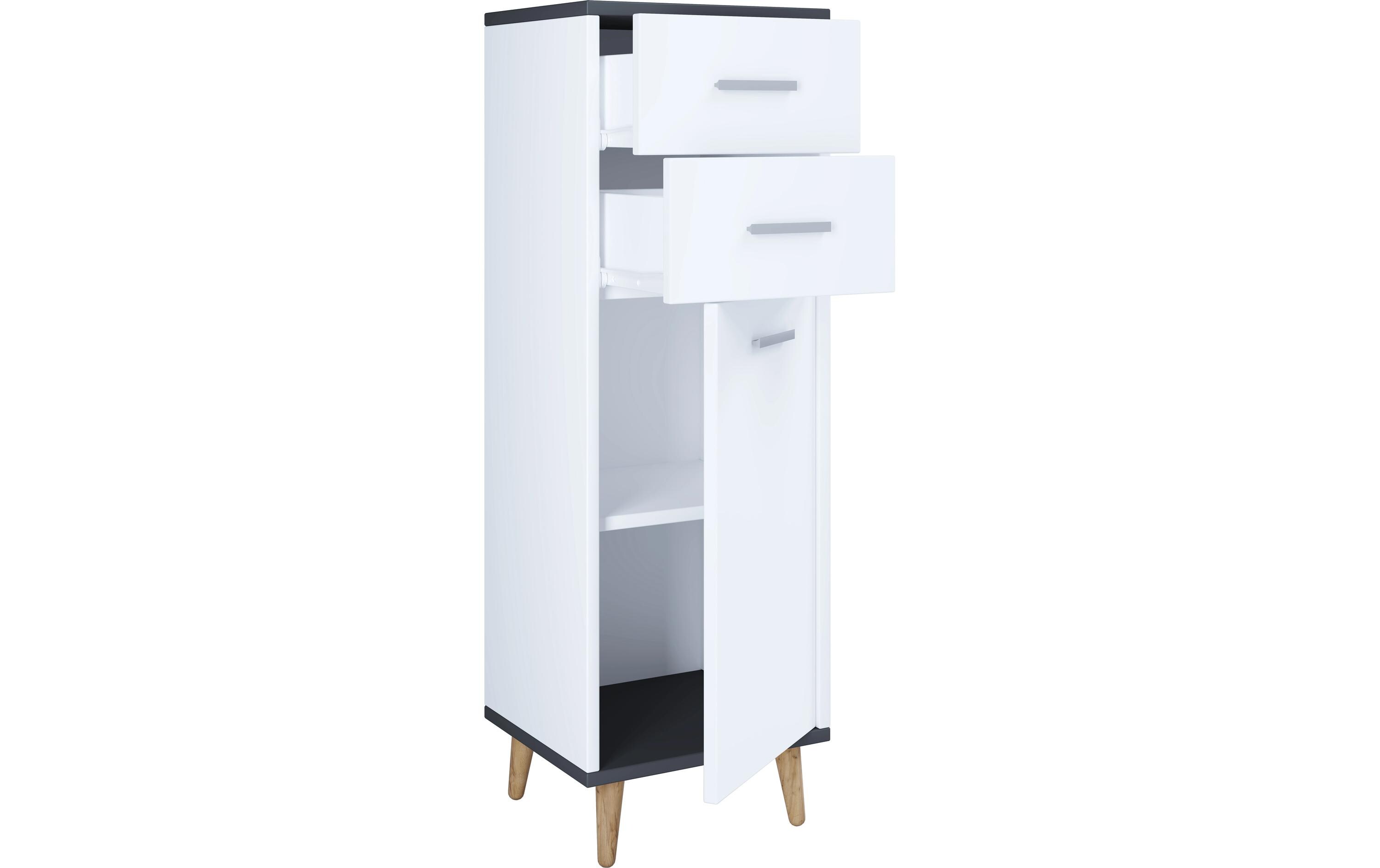 Badezimmerregal Landos Midi 32 x 97 cm, Weiss/AnthrazitModerner Badezimmerschrank