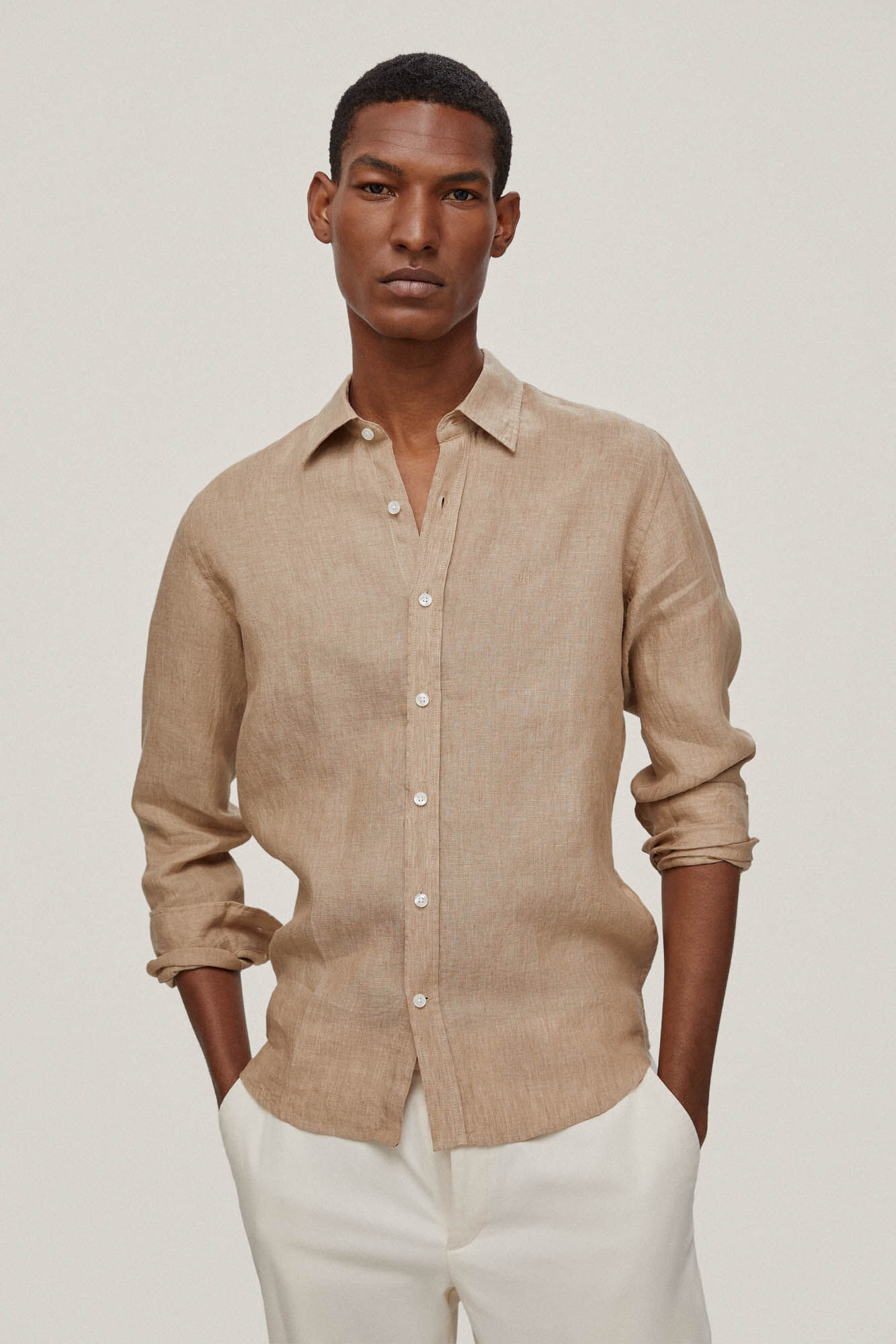 Camisa lino lisa - Bege