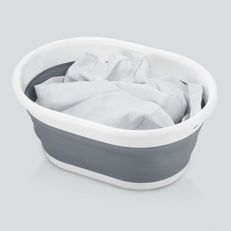 Panier à linge rétractable gris et blanc 24L
