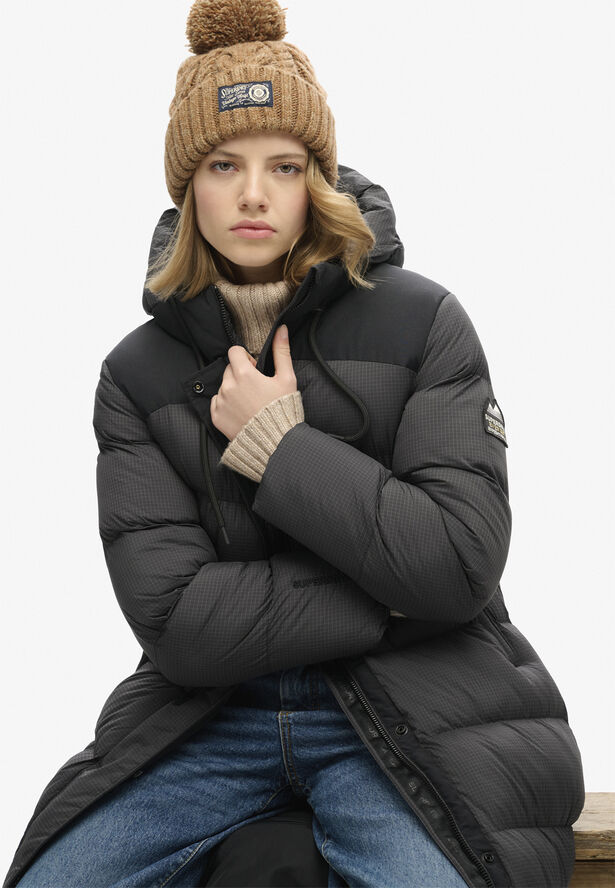 Superdry RIPSTOP LONGLINE PUFFER JACKET Black grid