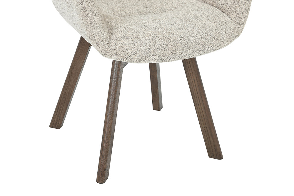 Drehbarer Design Stuhl BALTIC taupe Bouclé Tweed Soft Eiche Massivholz