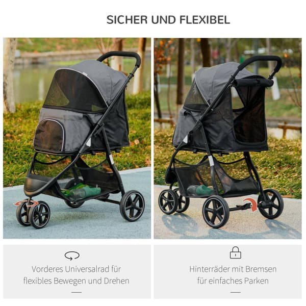 Pet Buggy Regntrekk Sikkerhetsbånd Oppbevaringskurv Sammenleggbar Små Hunder Oxford Grey