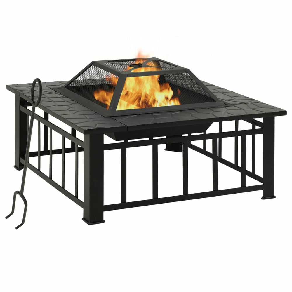 Foyer de jardin avec tisonnier 81x81x47 cm xxl acier