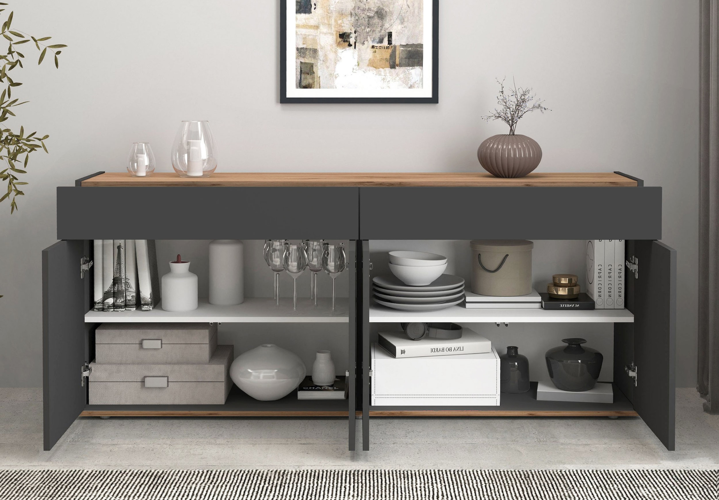 INOSIGN Sideboard »Garda Kommode, Schrank, 4 Türen mit Push-to-Open, Made in Italy« 4 Türen, 2 Schubladen, grifflos  Breite 160,1 cm