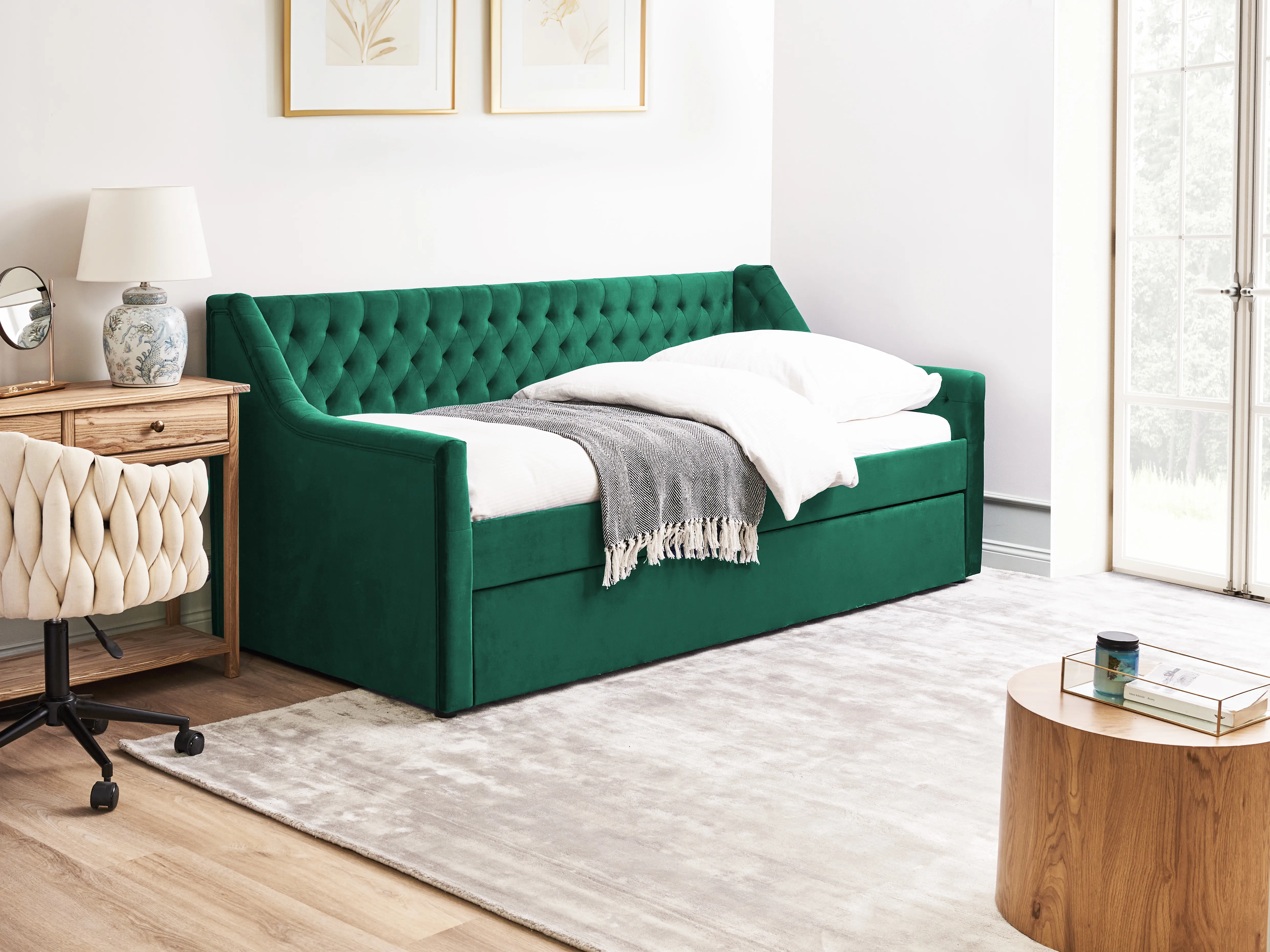 Onderschuifbed Fluweel MONTARGIS 90 x 200 cm Smaragdgroen
