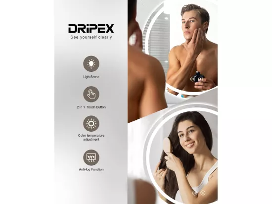 Miroir Rond Salle de Bain avec Eclairage LED, Miroir Maquillage Anti-buée, Miroir Mural 3 Couleurs Dimmable,70x70cm