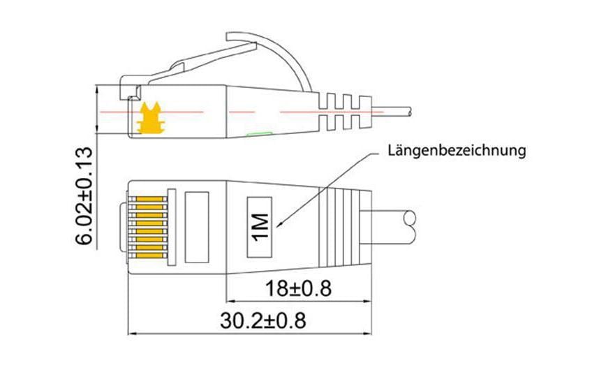 Slimpatchkabel RJ-45 - RJ-45, Cat 6, UTP, 0.1 m, GelbUnscreened/Unshielded Twisted-Pair-Kabel (UTP) mit Klinkenschutz