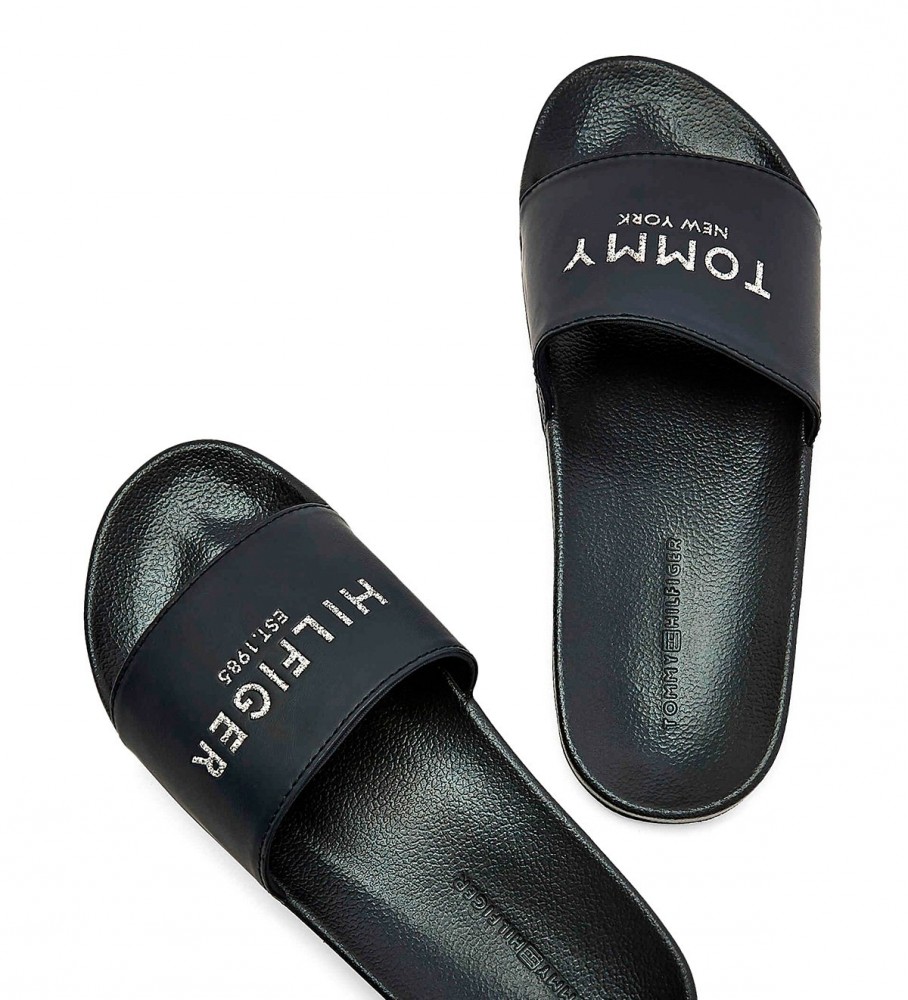 Chinelo de piscina Tommy Hilfiger azul marinho com logo brilhante