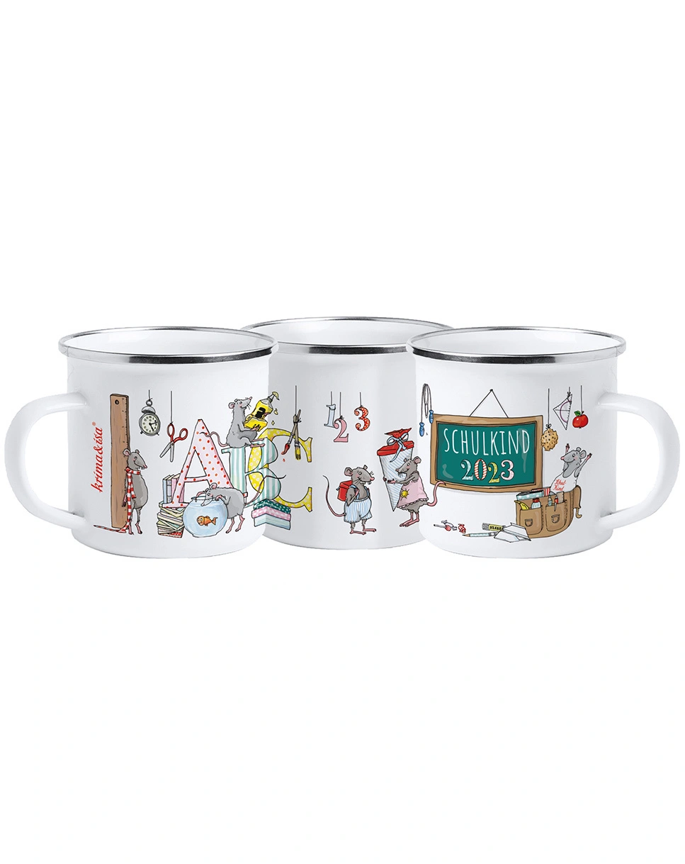 Emaille-Tasse SCHULKIND 2023 in bunt