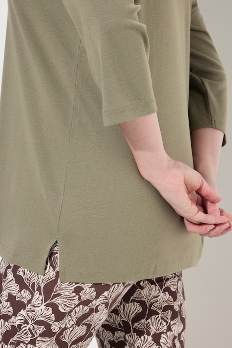 Shirt, Rippjersey, V-Ausschnitt, 3/4-Arm, Biobaumwolle