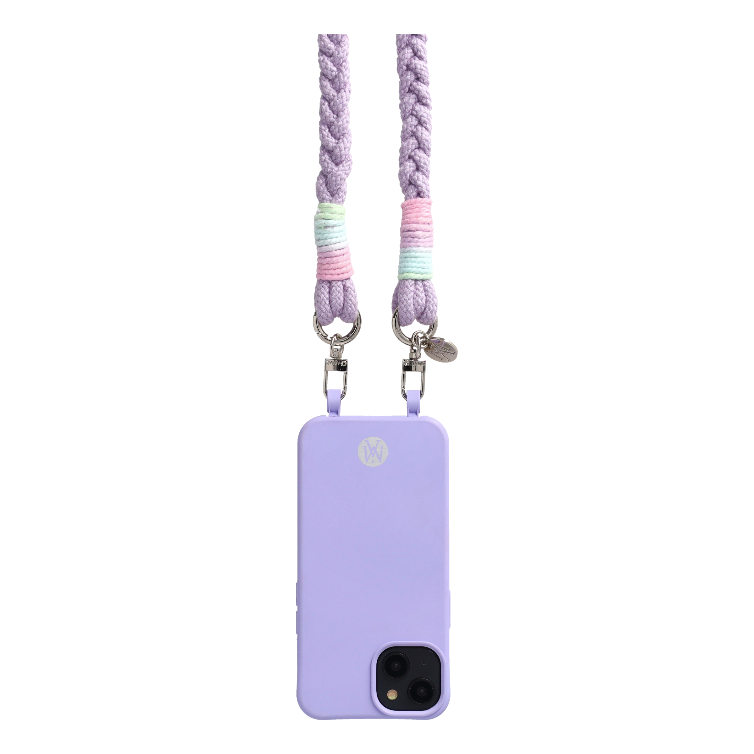 Handgemachte Handykordel Geflochtenes Umhängeband für Handyhüllen Silver - Lilac (Rainbow)