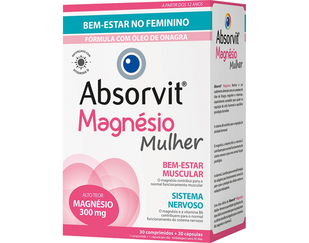 SUPLEMENTO ABSORVIT MAGNÉSIO MULHER 30 CAPSULAS 30 COMPRIMIDOS