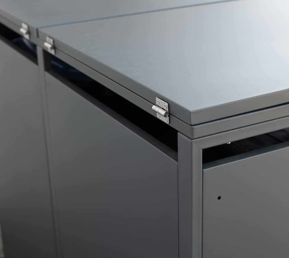 Westmann Metall Mülltonnenbox Kubus 6x240 L Anthrazit Mülltonnen Verkleidung mit Gasdruckfedern Pulverbeschichteter Stahl Wetterfest & langlebig Klappdeckel & Flügeltüren