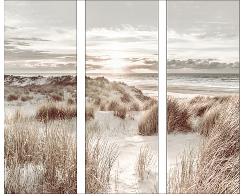 Glazen schilderij Strand bij zonsopgang I set van 3 3x 30x80 cm