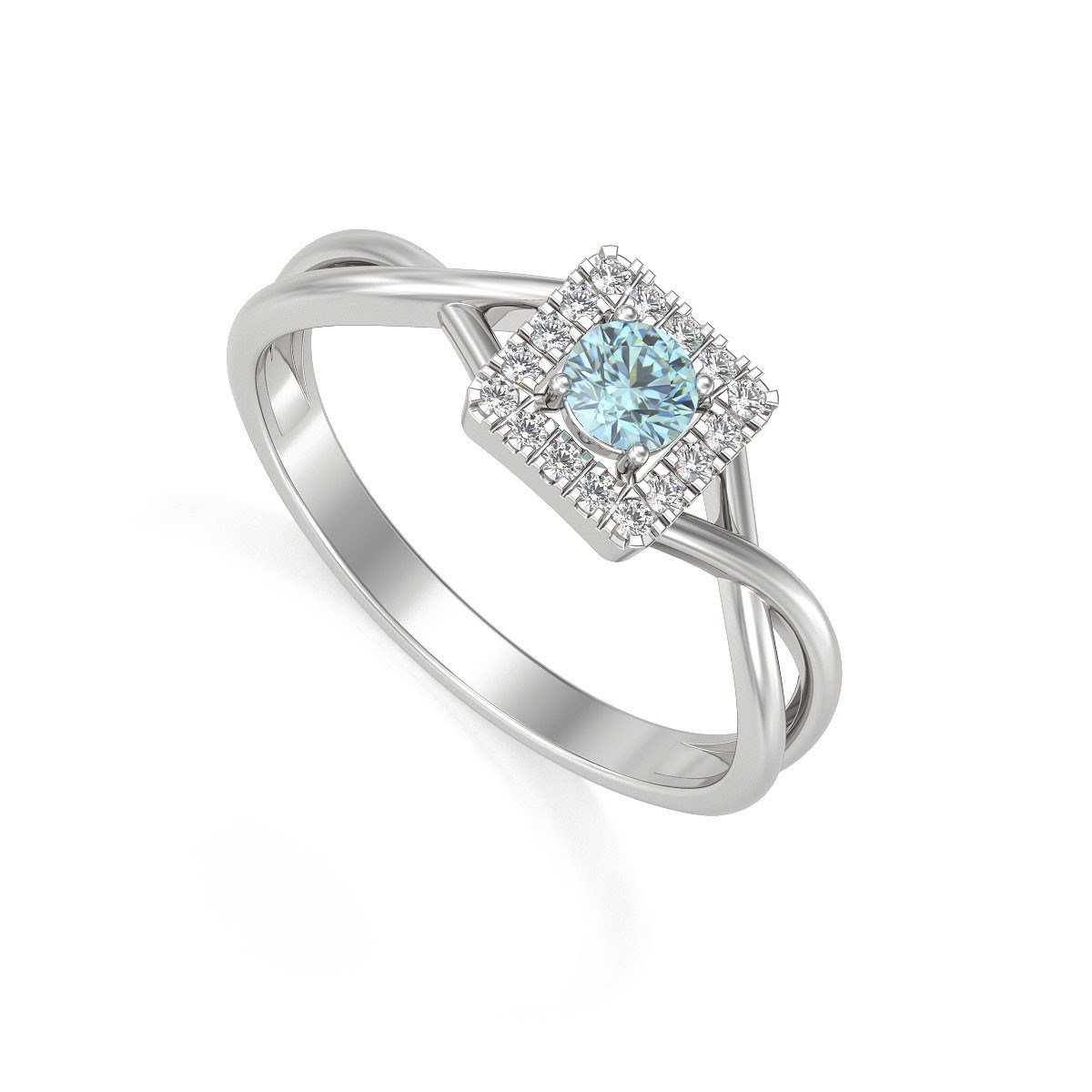 Bague ADEN Or 585 Blanc Aigue-Marine et diamants 2.154grs