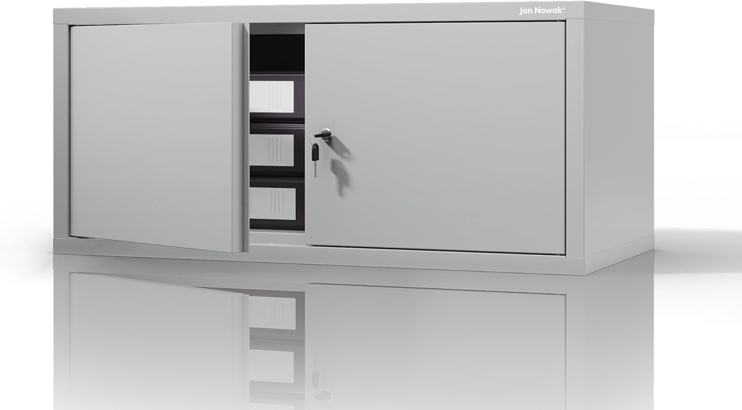 Jan Nowak Aktenschrankaufsatz C01L Aufsatz für Aktenschrank Büroschrank Metall Pulverbeschichtung Flügeltüren 38 x 80 x 40 cm (Grau)