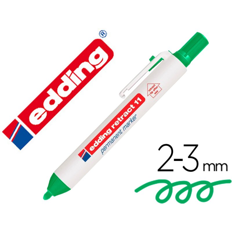 Marqueur edding permanent rétractable pointe ogive 1,5/3mm rechargeable coloris vert