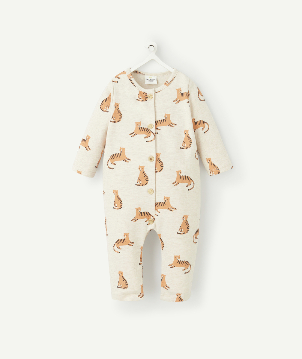 DORS BIEN SANS PIEDS EN COTON BIO BEIGE AVEC IMPRIMÉ TIGRE