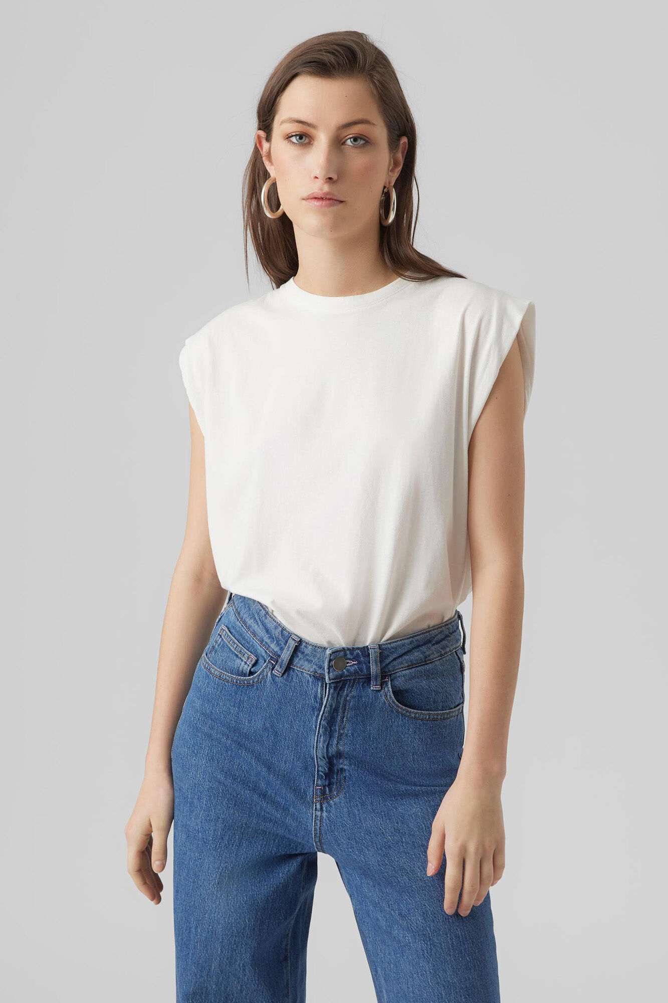 Camiseta com detalhe de ombreira - Branca