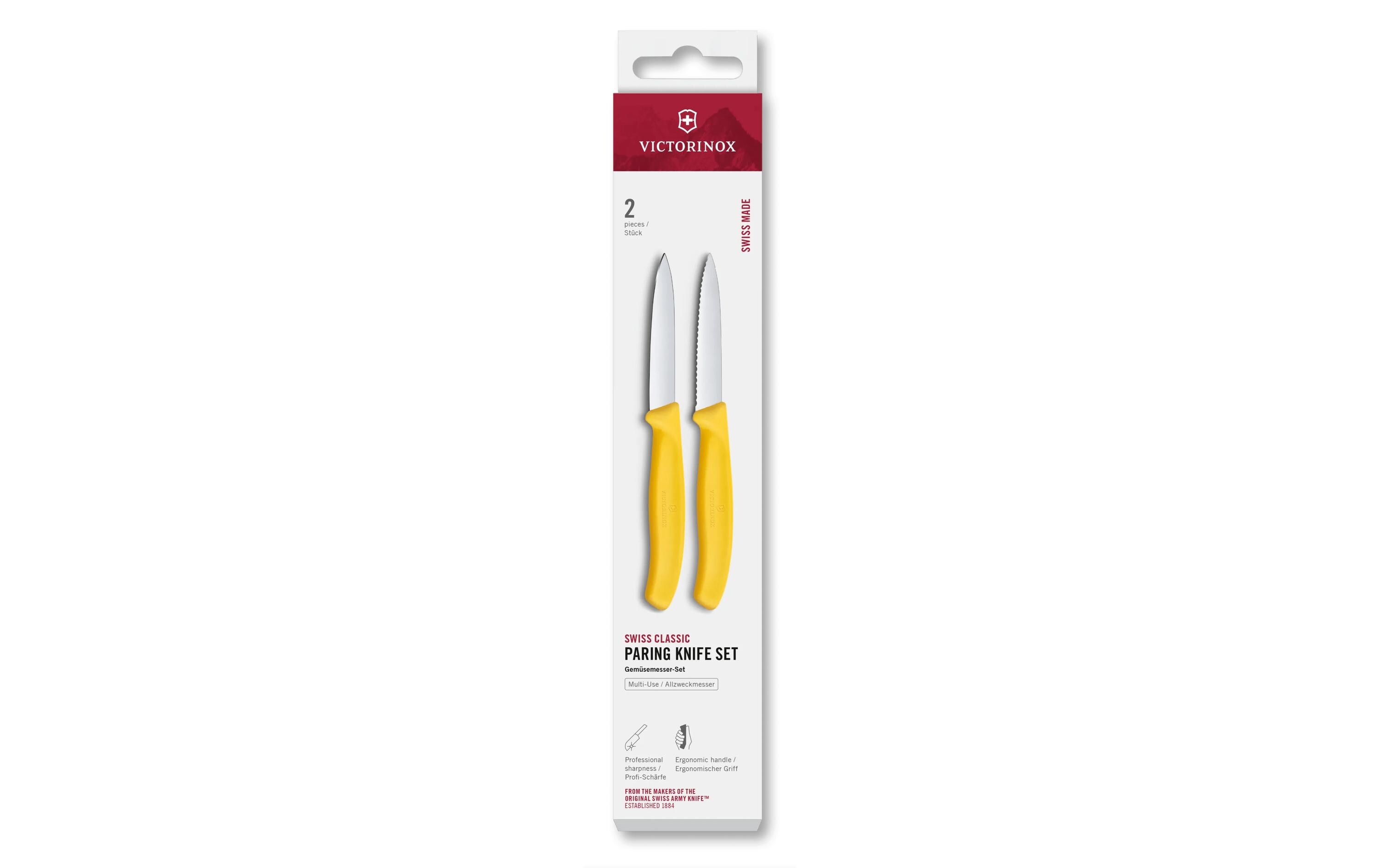 Messer-Set Swiss Classic, 8 cm, Gelb, 2 StückSchälmesser-Set mit gerader und mit gezackter Schneide