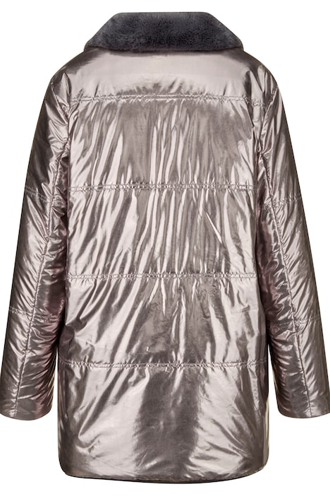 Wendejacke, Metallic-Look, Webpelz, Stehkragen, Zipper