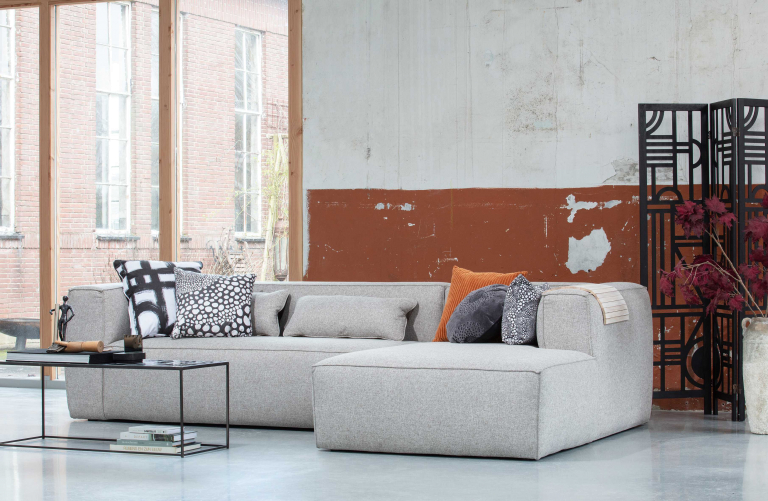 WOOOD Bean bank met chaise longue rechts lichtgrijs gemeleerd