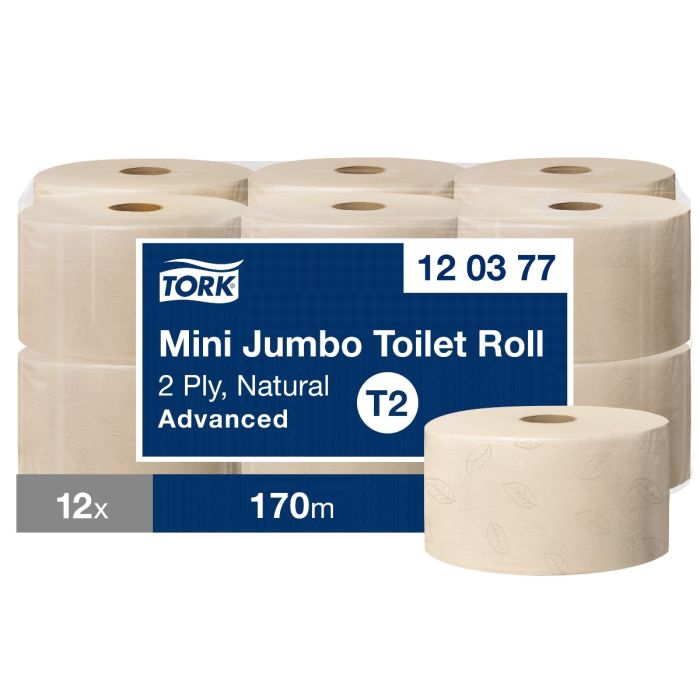Tork 120377 12st Mini Jumbo Toiletpapier 2-laags Naturel Advanced T2 pak à 12 rollen (120377)