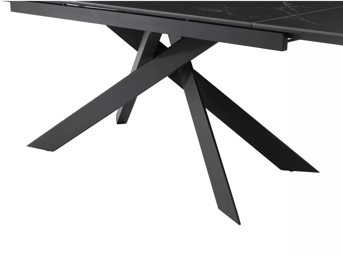 Table à manger extensible 6 à 10 personnes en céramique, verre trempé et métal - Effet marbre noir - COREMA de Maison Céphy