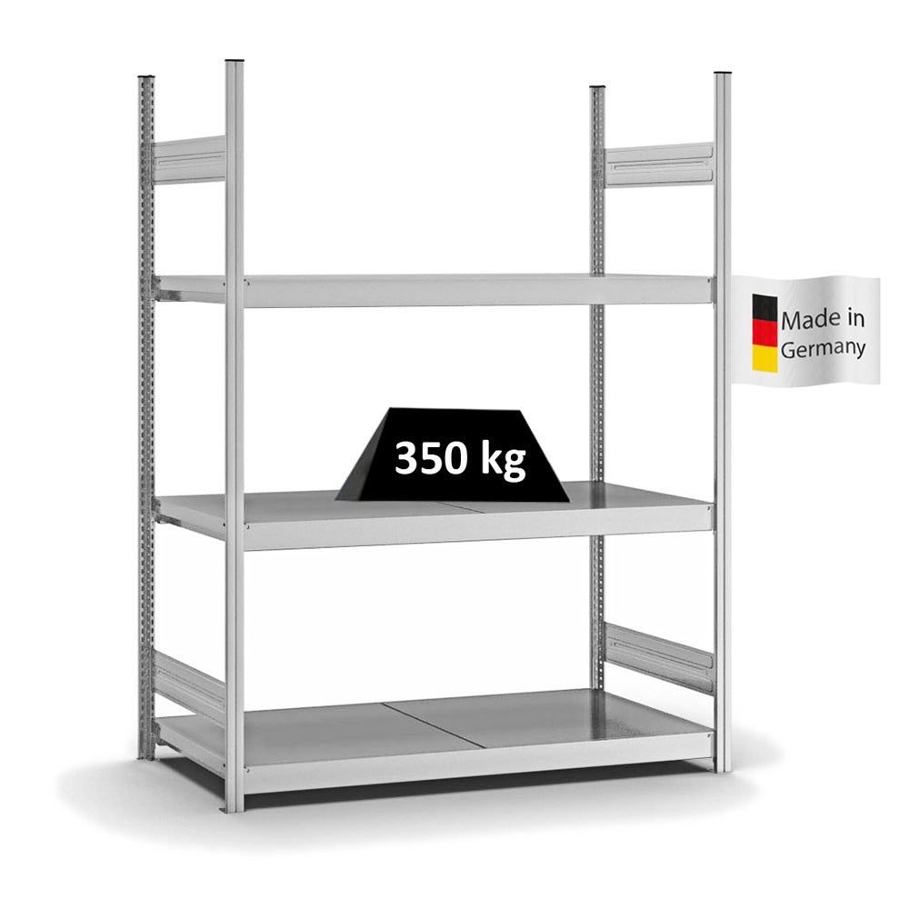 PROREGAL breedspanstellingsysteem, insteeksysteem, T-profiel, basiselement, HxBxD 200x150x60 cm, 3 legborden, stalen platen, legborddraagvermogen 350 kg, verzinkt