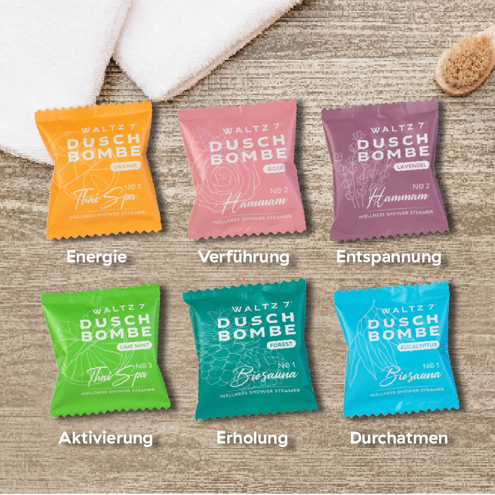 WALTZ 7 Duschwellness-Probierset mit 6 Duschbomben