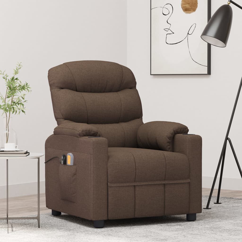 vidaXL Elektrische massagestoel, bruin, stoffen bekleding