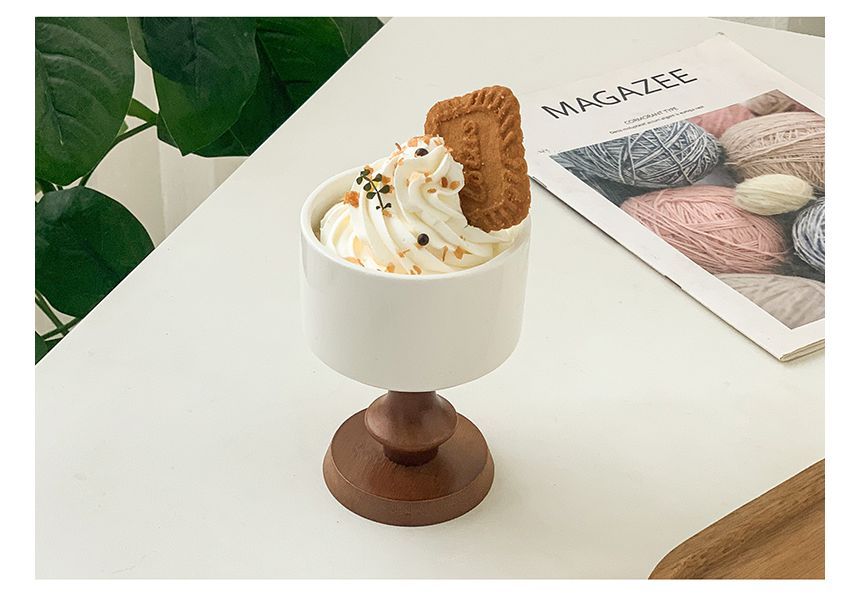 Hashi - Eenvoudige keramische dessertkom / houten lepel / houten dienblad / set (verschillende ontwerpen)