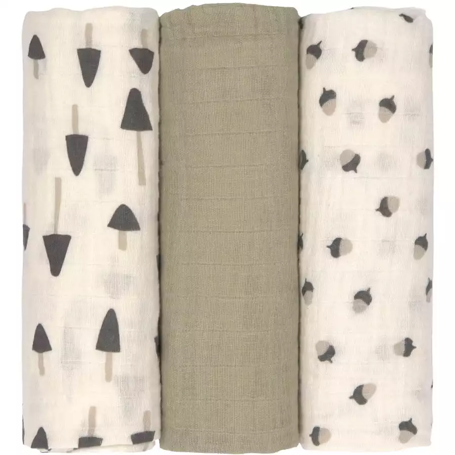 LÄSSIG Mulltücher L 3er Pack Little Forest olive 85 x 85 cm