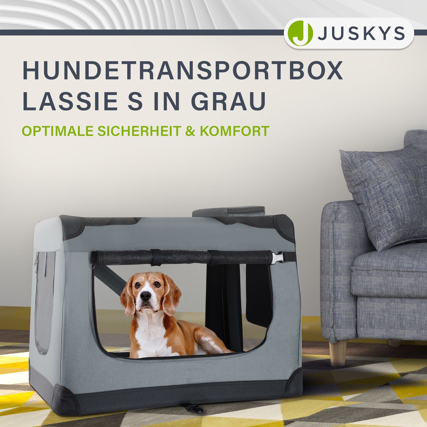 Juskys Hundetransportbox Lassie S (grau) faltbar mit Decke - 34x50x36 cm Hundetasche Hundebox